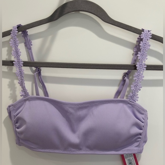 Xhilaration Ribbed Lilac Purple Daisy Bikini Top Bandeau Medium Coquette Beach - Picture 2 of 9